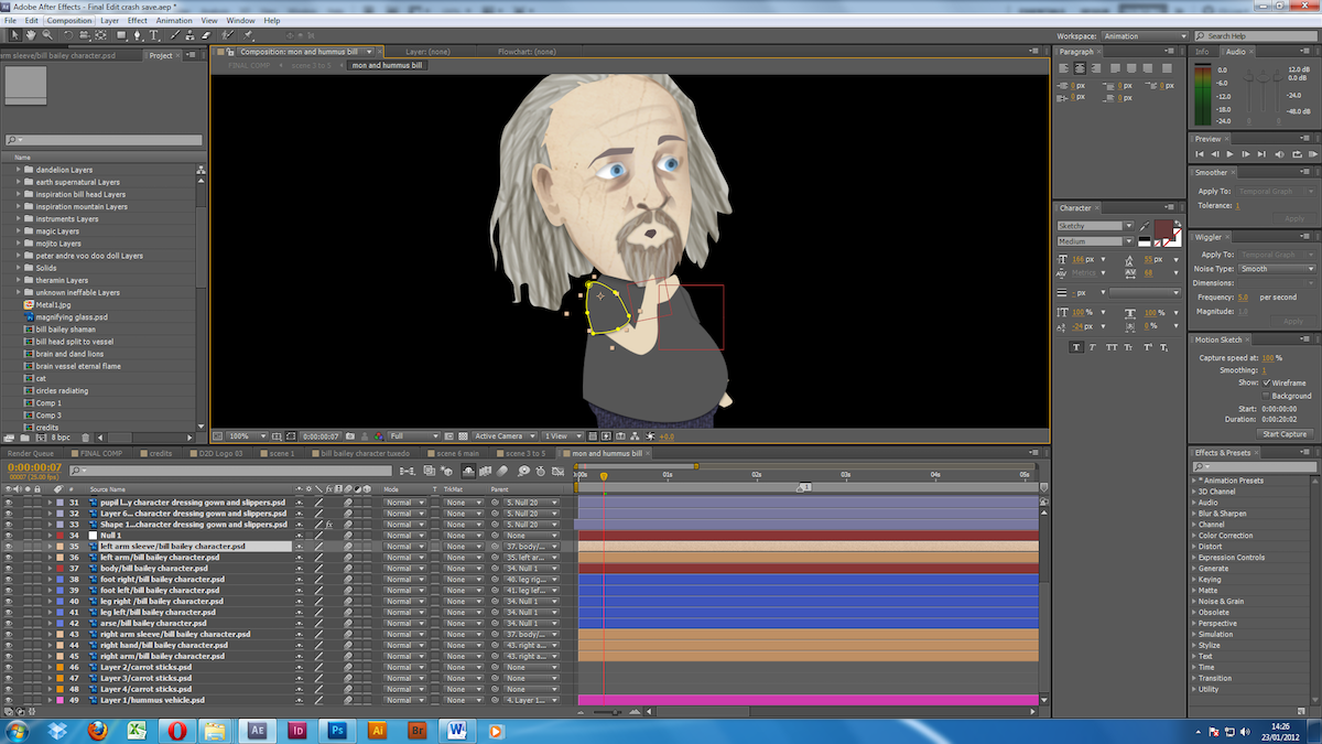 Bill Bailey character rigged in After Effects for the animation team to use