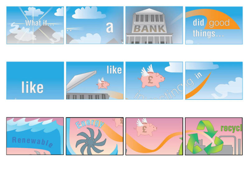 storyboard for the animated web video for Charity Bank