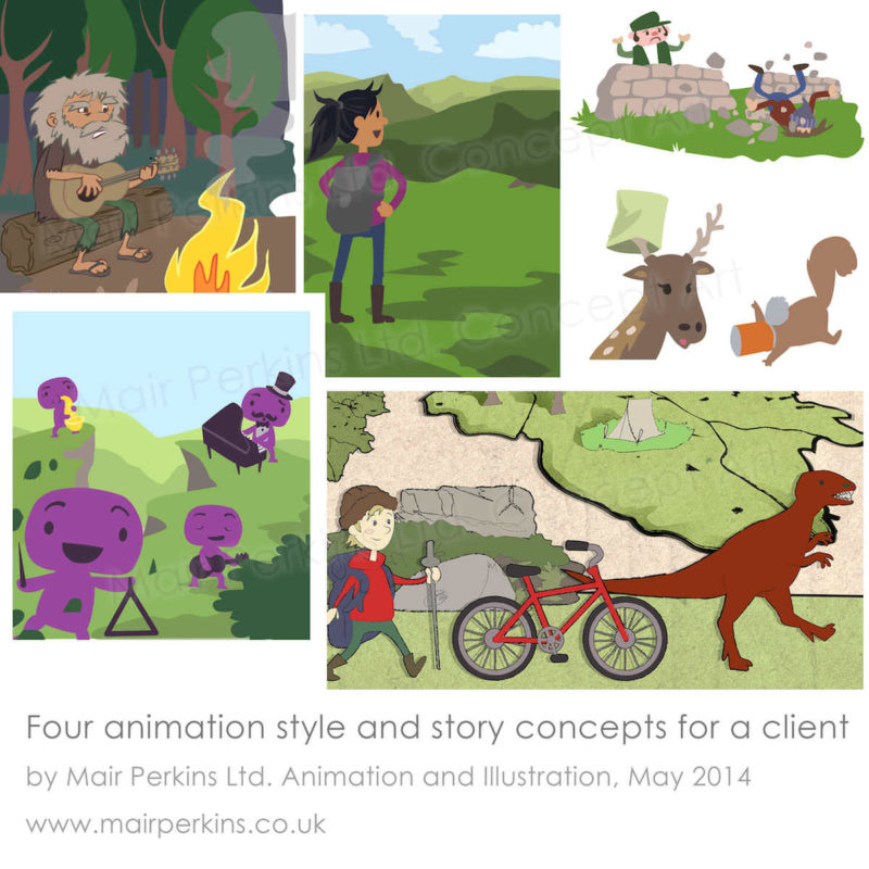 Rendered animation style concept illustrations to accompany the storyboards we sent to our client for review.