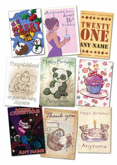 Personalised card gift designs and illustrations on the ASDA online store