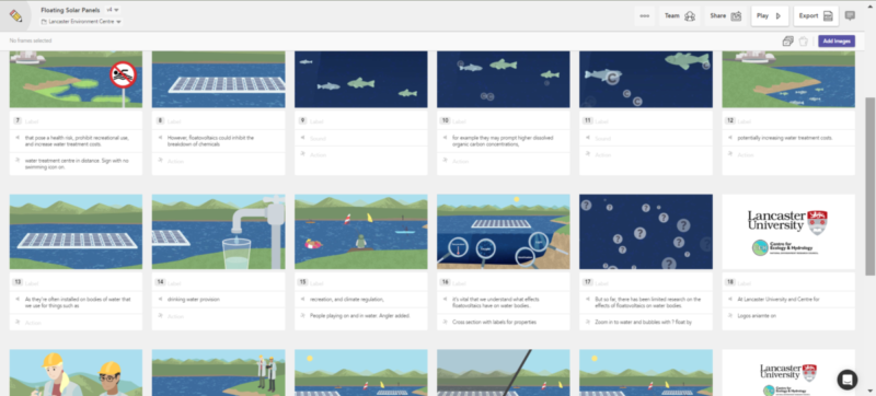 Illustrated storyboards for floating solar research animation