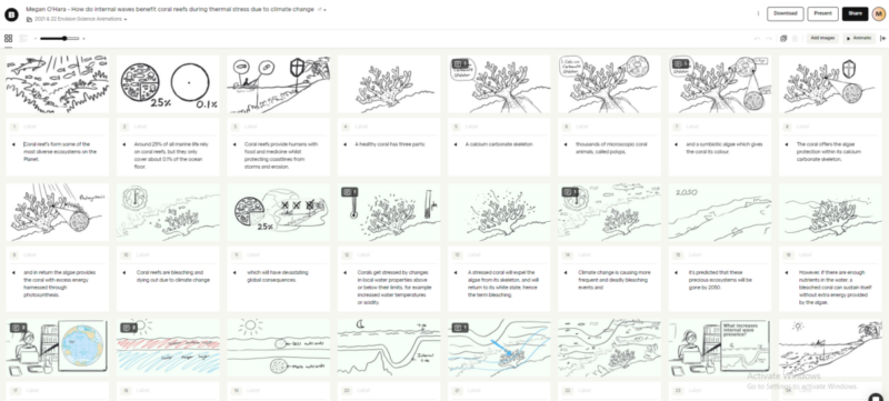 Sketched storyboards - How do internal waves benefit coral reefs during thermal stress due to climate change